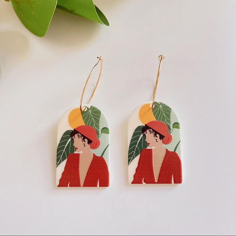 Multi color Acrylic statement hoop earrings - Picture 3 of 13
